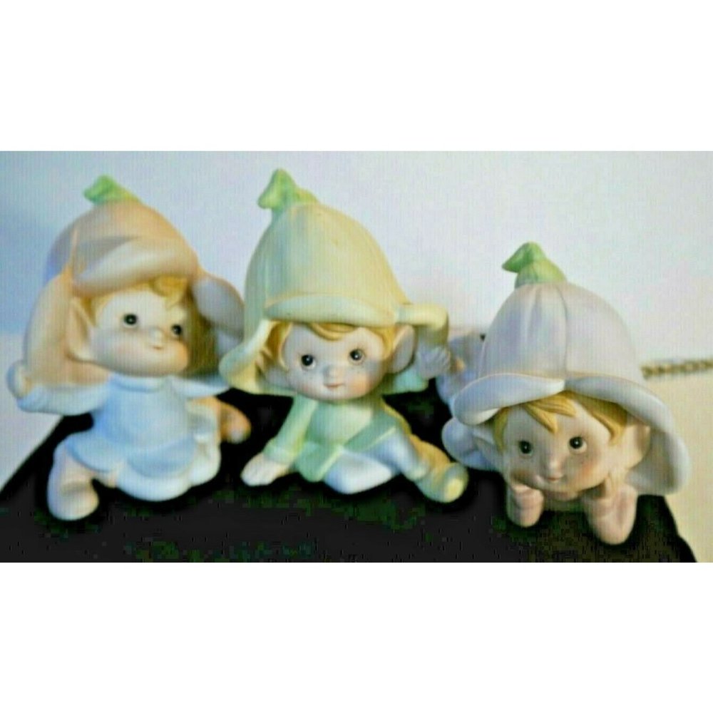 Pixie Elf Set of three (3) Homco Figurines Vintage 1970 Porcelain # 5615 3-4"